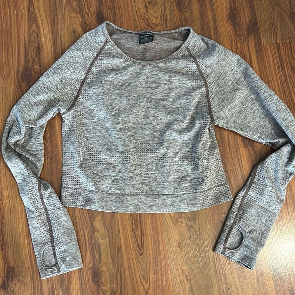 PINK active heather Brown long sleeve fitness top with thumb holes size L